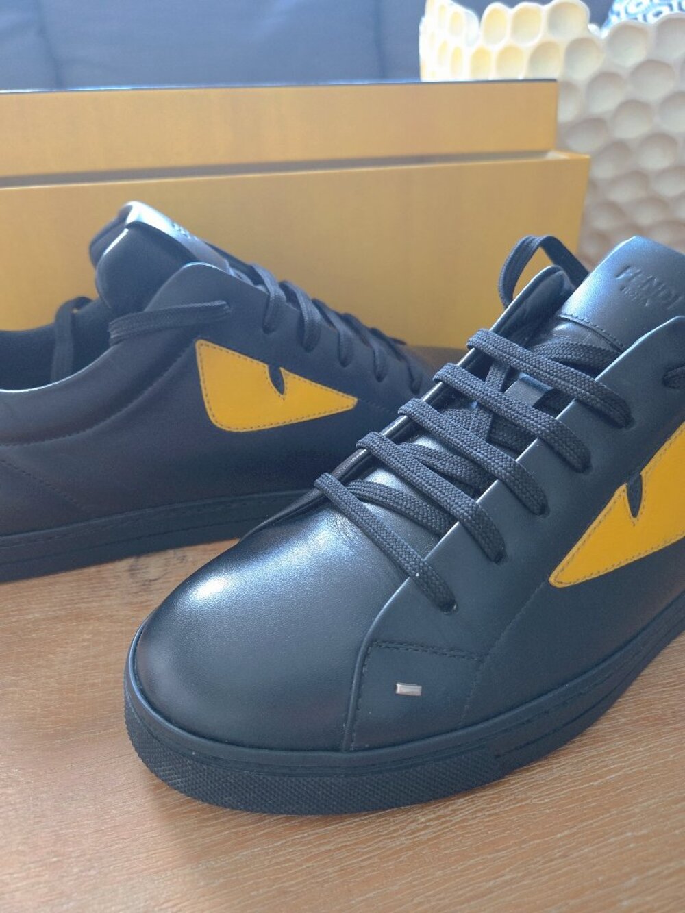 Fendi Monster Leather Sneakers Black & Yellow Men’s US 8 With Box